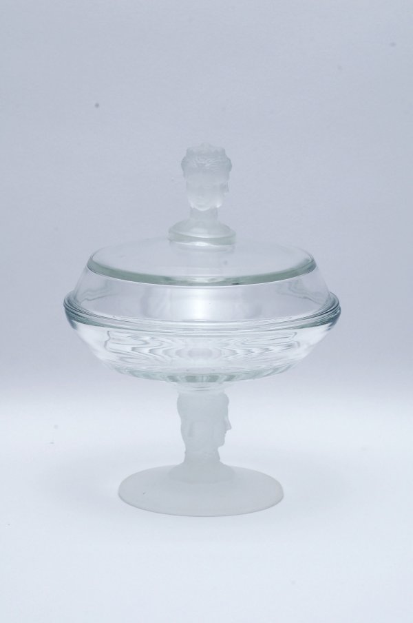 Appraisal: Early American Pattern Glass Three Faces covered compote Clear glass