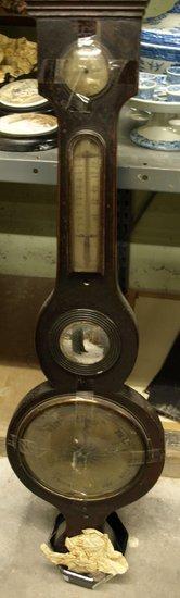 Appraisal: A th Century mahogany cased banjo barometer with thermometer Smith