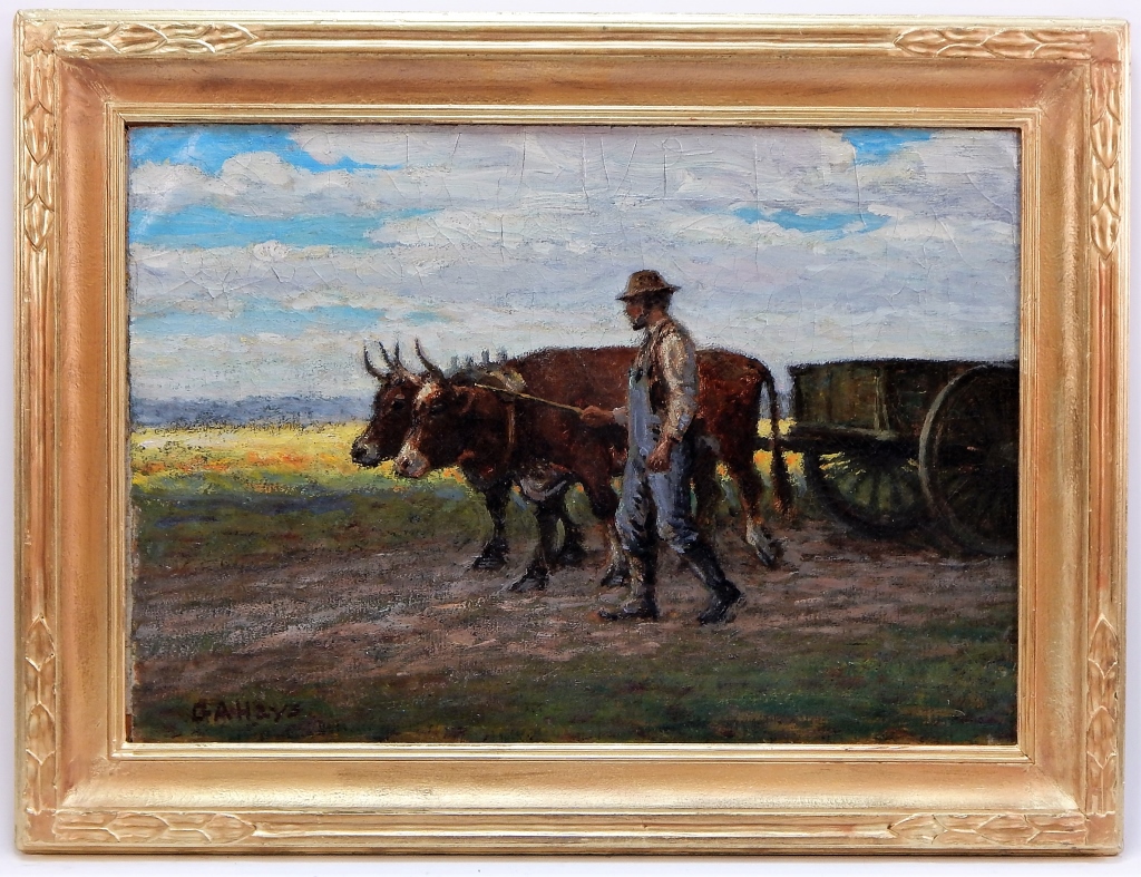 Appraisal: GEORGE HAYS OLD MAN AND OXEN O C PAINTING Rhode