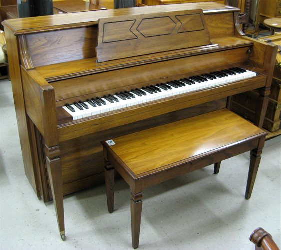 Appraisal: CONSOLE PIANO WITH BENCH Everett Piano Co South Haven Michigan