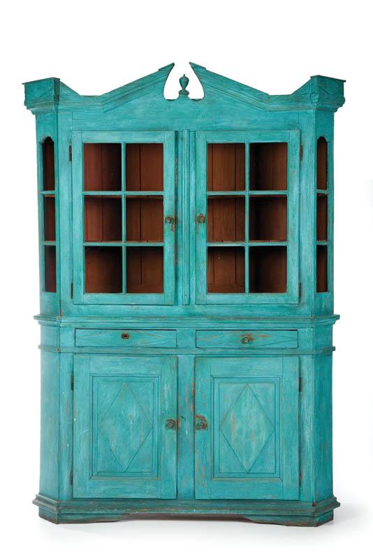 Appraisal: PAINTED CUPBOARD Auglaize County Ohio - poplar Two piece base