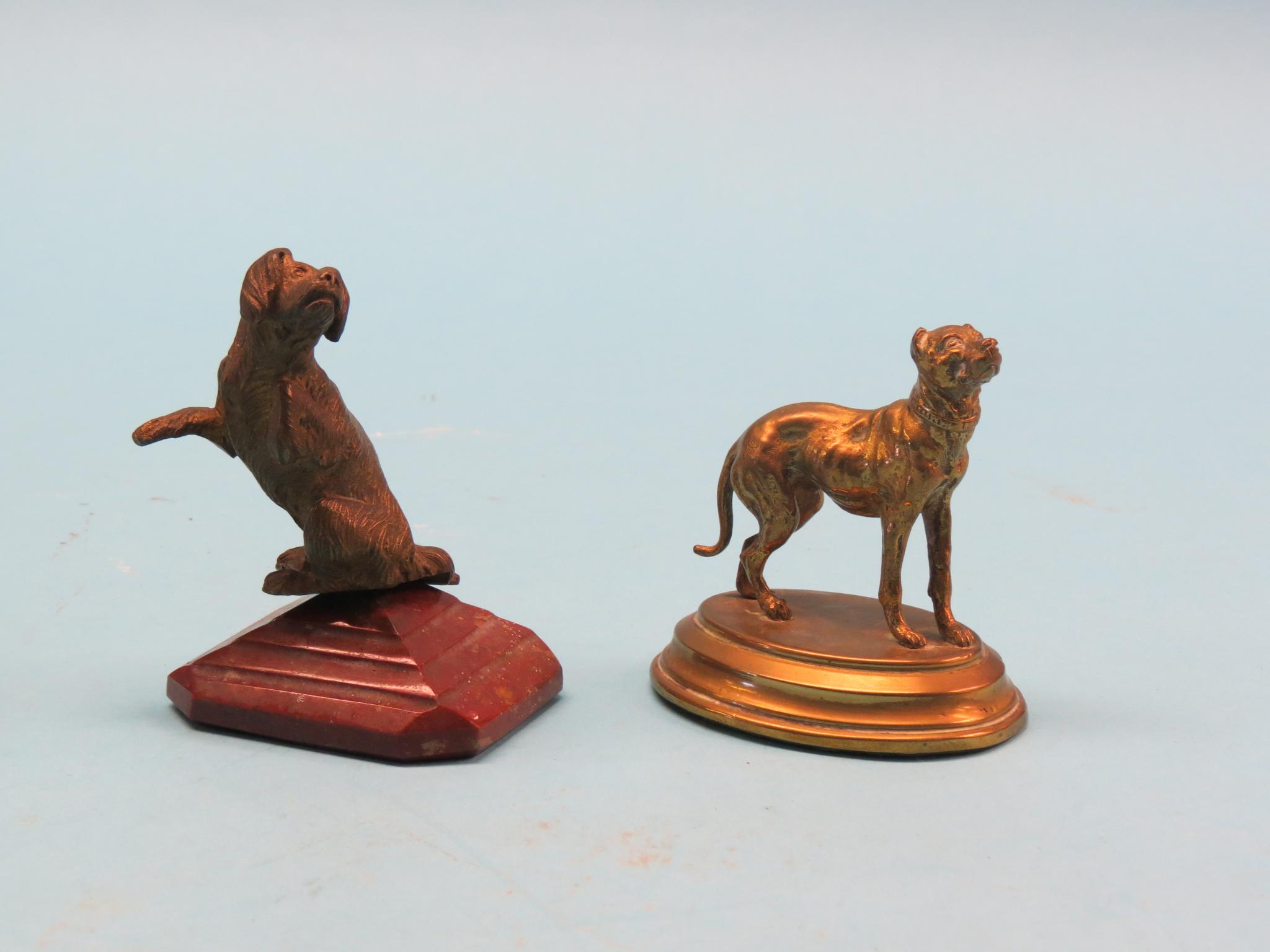 Appraisal: Two bronze animaliers two dogs one on oval brass plinth