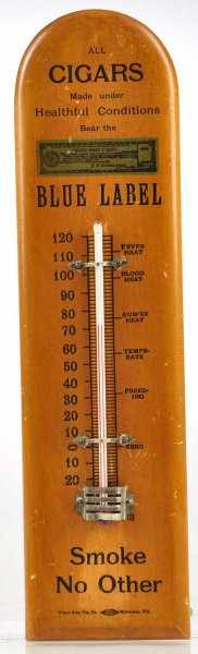 Appraisal: Lot of Tobacco Description Fine old wood thermometer for Blue