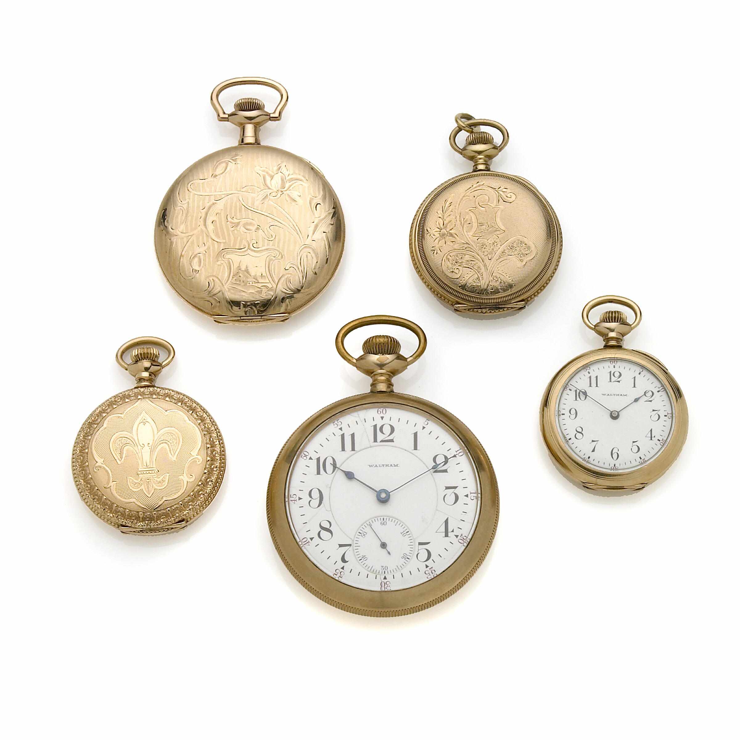 Appraisal: A collection of seven pocket watches and two chains all