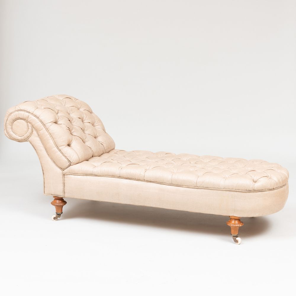 Appraisal: Early Victorian Mahogany and Tufted Upholstered Recamier Fitted with ceramic