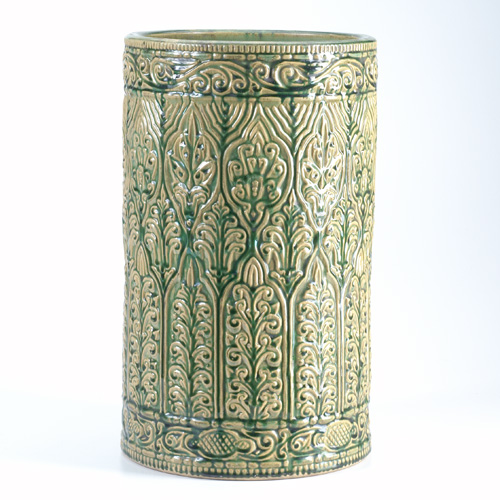 Appraisal: ZANESVILLE Umbrella stand possibly Peters Reed with foliate design glazed