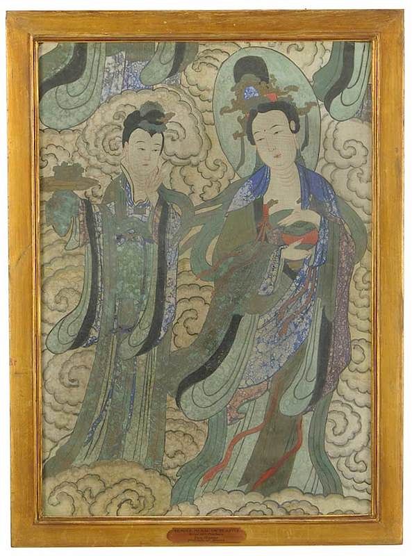 Appraisal: Early Chinese Fresco With Two Female Deities possibly Song dynasty