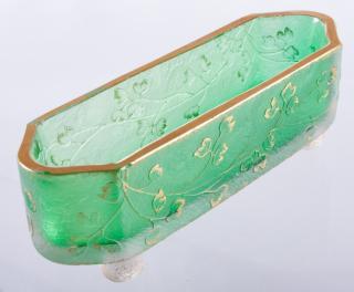 Appraisal: Daum Nancy Green Glass Dish w Gilt Trim Daum Nancy