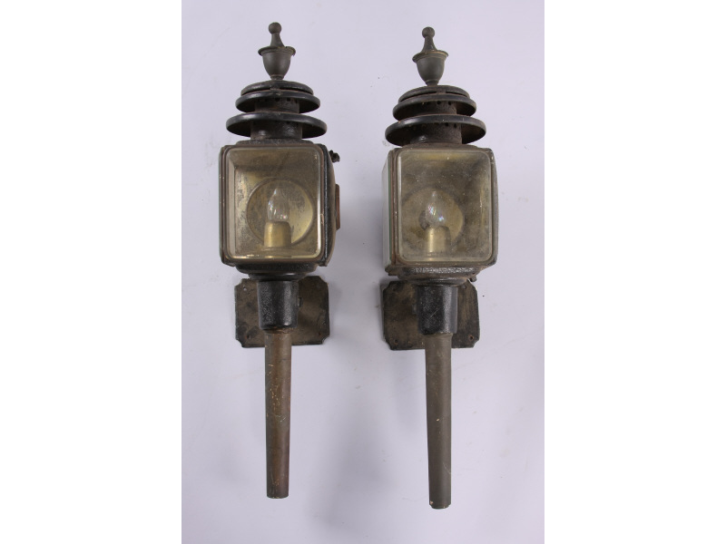 Appraisal: Pair of Antique Carriage Lanterns tin construction two sides with