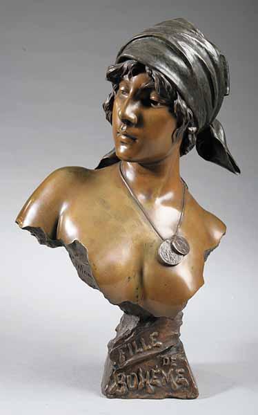 Appraisal: A French Bronze Bust after Emmanuelle Villanis French - Fille