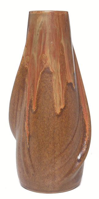 Appraisal: Denbac vase twisting form covered in a multi-toned brown crystalline