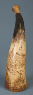 Appraisal: Scrimshaw Powder Horn Circa Boston Scrimshaw bovine powder horn without