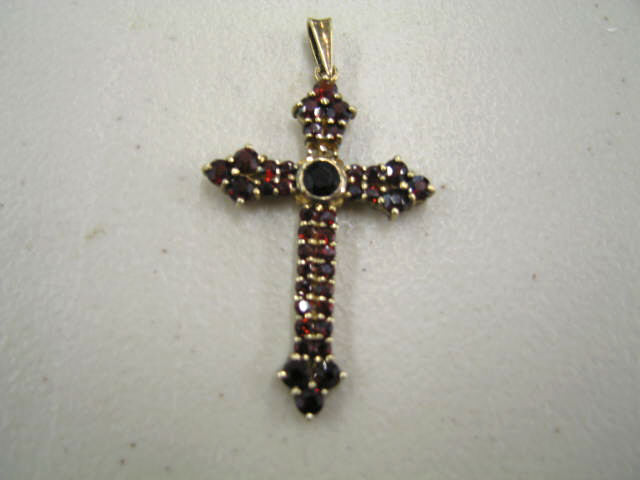 Appraisal: Garnet Cross deep rich gems gold on silver