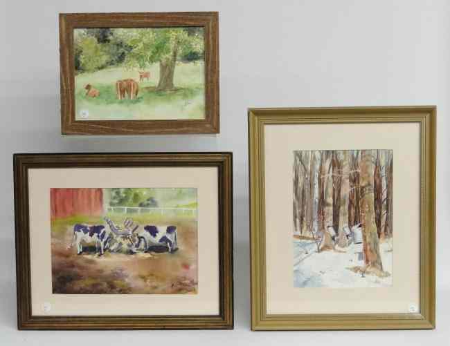 Appraisal: Lot three watercolors all signed illegibly ''H Chu'' Includes cows