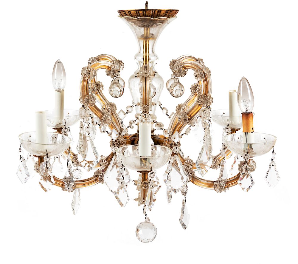 Appraisal: A French Bronze and Amethyst Glass Six-Light Chandelier A French