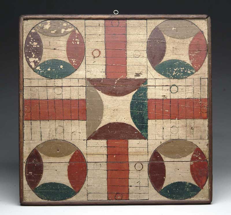 Appraisal: FINE PAINTED ANTIQUE PARCHEESI BOARD One sided board with applied