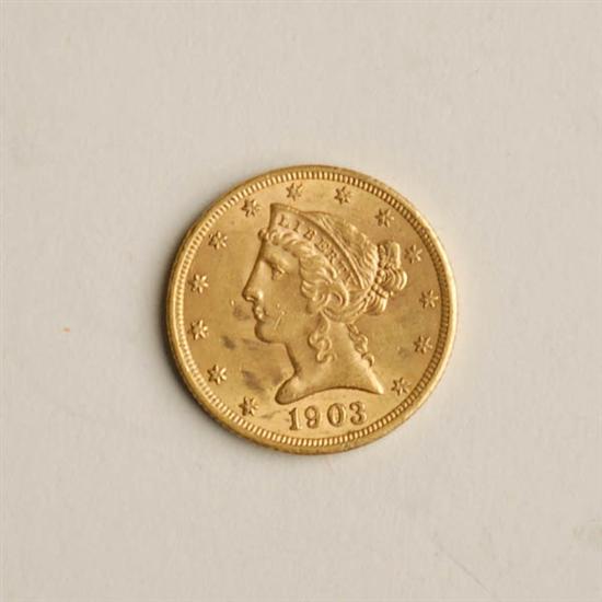 Appraisal: -S Coronet Five Dollar Gold Piece