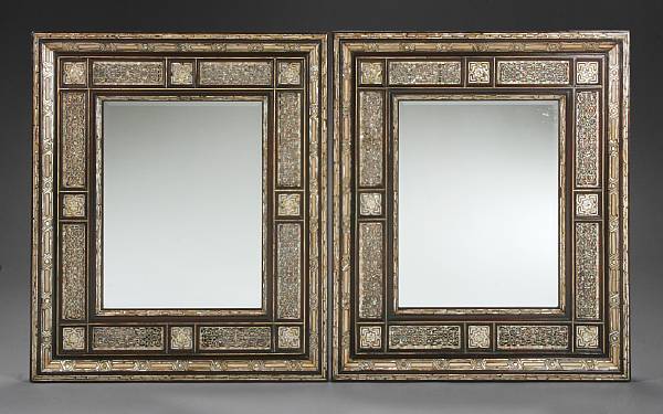 Appraisal: A pair of Levantine shell inlaid mirrors Each rectangular mirror