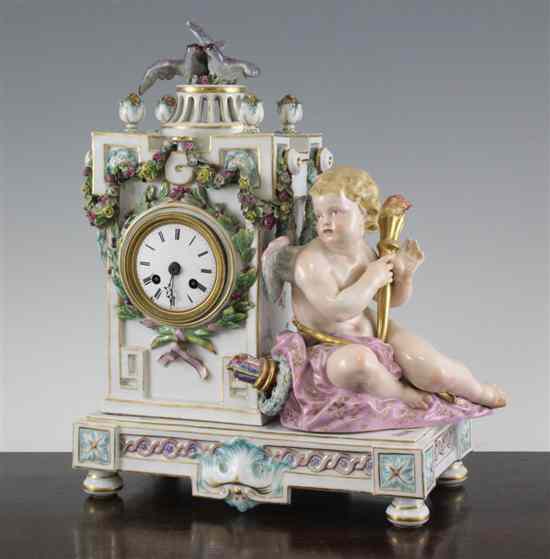 Appraisal: A Meissen figural mantel clock th century the rectangular clock