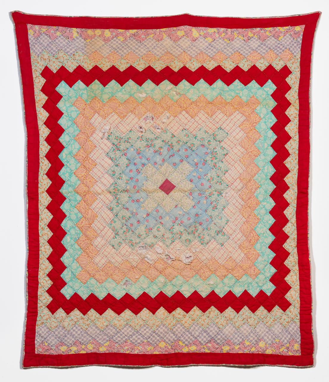 Appraisal: HAND QUILTED COTTON CONCENTRIC SQUARE WINTER QUILT Hand quilted Concentric