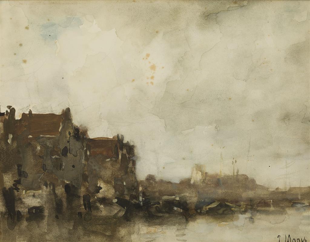 Appraisal: JACOB HENRICUS MARIS DUTCH - CANAL SCENE signed watercolour cm