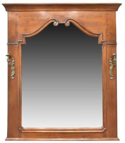 Appraisal: French Provincial style walnut overmantel mirror having a cornice top