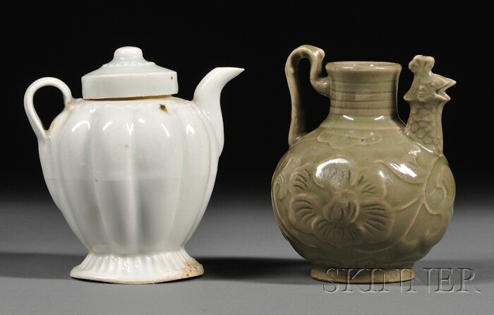 Appraisal: Two Ceramic Items China a Yao Chou celadon chicken head