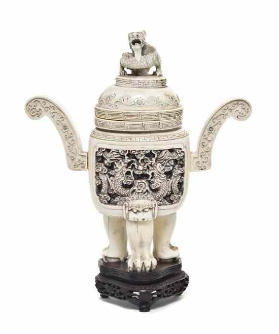 Appraisal: A Chinese Ivory Censer having carved decoration throughout the bulbous