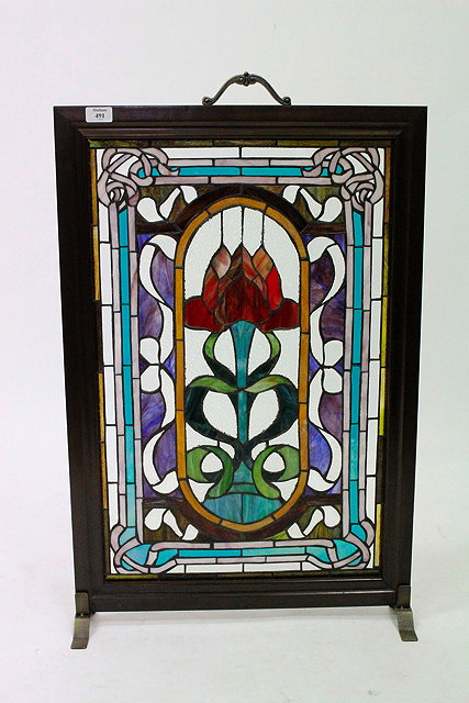 Appraisal: A VINTAGE ART NOUVEAU STYLE LEADED GLASS FIRE SCREEN cm