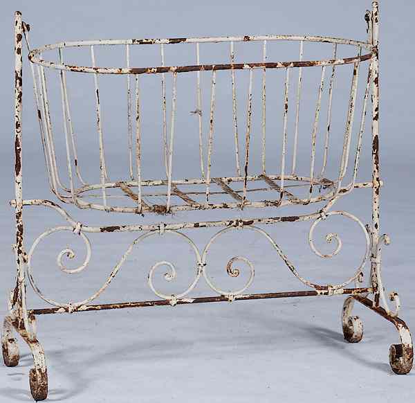 Appraisal: Wrought Iron Cradle Plant Stand American a wrought iron cradle