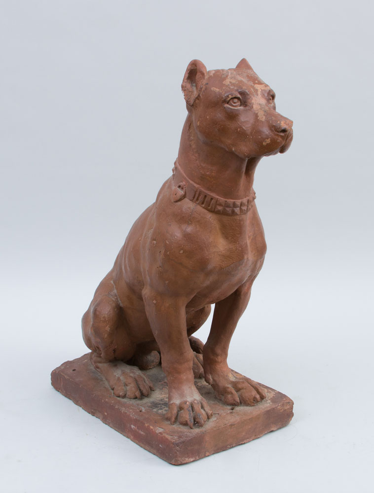 Appraisal: PAINTED TERRACOTTA FIGURE OF A SEATED HOUND x x in