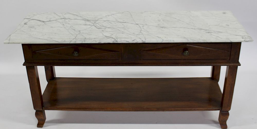 Appraisal: French Provincial Style Drawer Marbletop Console From a Brooklyn NY