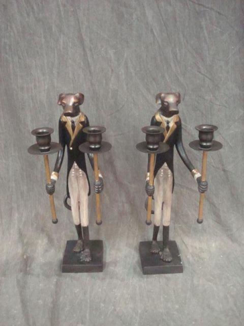 Appraisal: Pair of Dog Form Metal Candle Holders From a Long