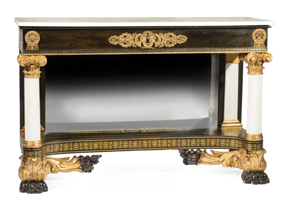 Appraisal: Rare American Classical Gilt Bronze-Mounted Mahogany Marbeland Parcel Gilt Console