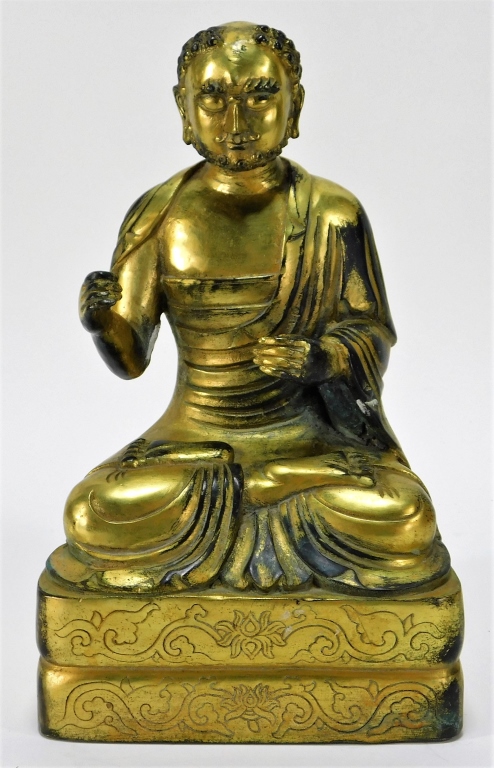 Appraisal: FINE CHINESE QING DYNASTY GILT BRONZE BUDDHA China Qing dynastySeated