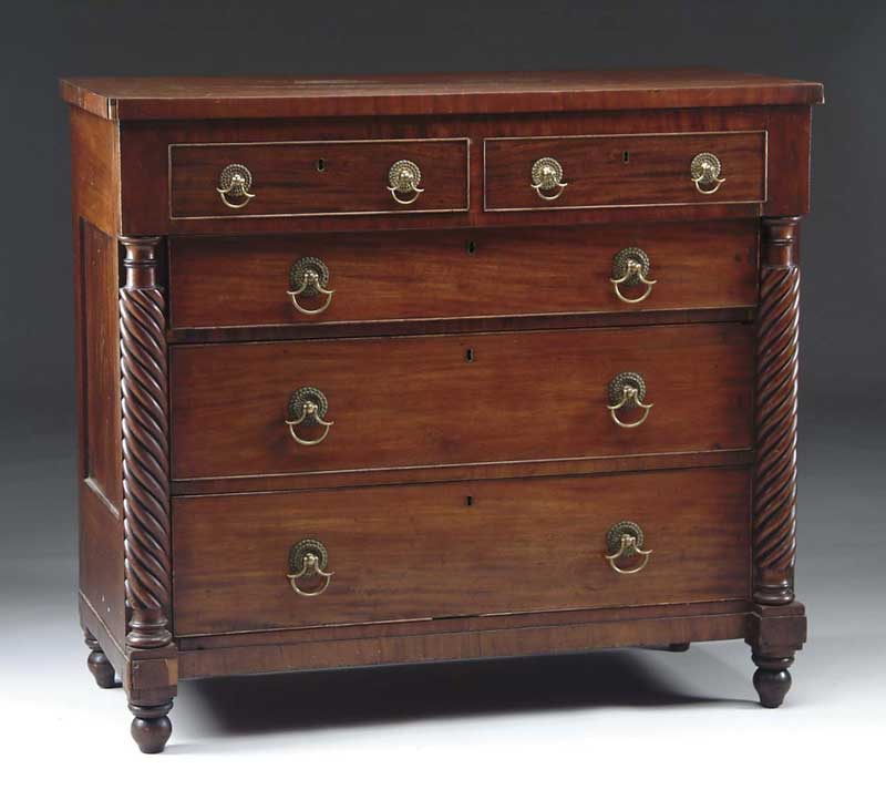 Appraisal: MAHOGANY FEDERAL TWO OVER THREE DRAWER CHEST The side by