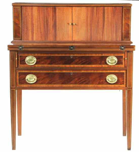 Appraisal: Hepplewhite Style Tambour Deskby Maddox th century mahogany and boxwood