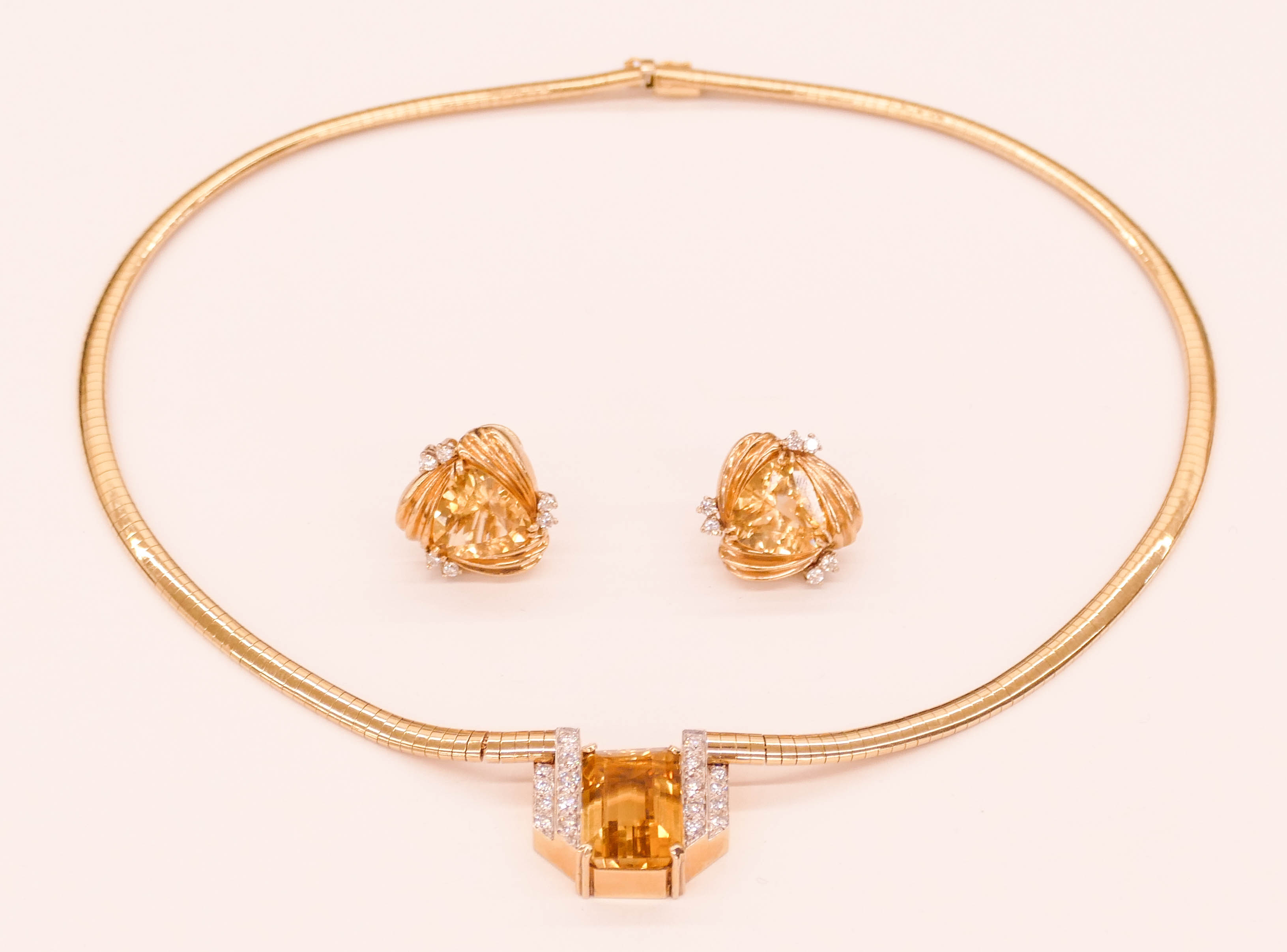 Appraisal: Lady's k Citrine and Diamond Necklace Earring Set Includes a