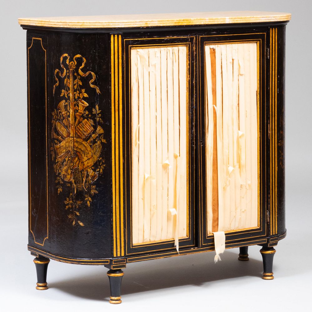 Appraisal: Regency Black Painted and Parcel-Gilt Side Cabinet x x in