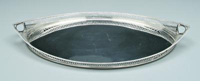 Appraisal: Continental silver gallery tray oval with reticulated border bead rim