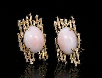 Appraisal: Angel Skin Coral K Gold Earrings Oval pink peach coral