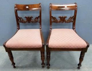 Appraisal: Set of six th century mahogany dining chairs with carved