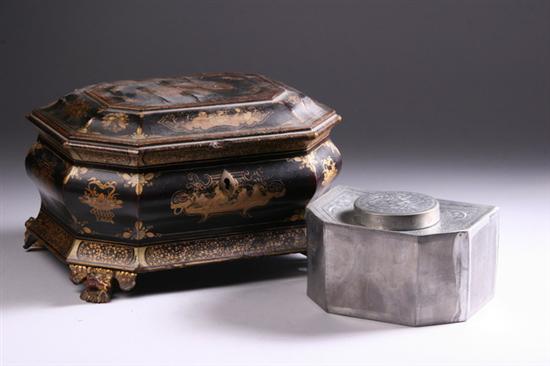 Appraisal: CHINESE BLACK AND GILT LACQUER TEA CADDY Early th century