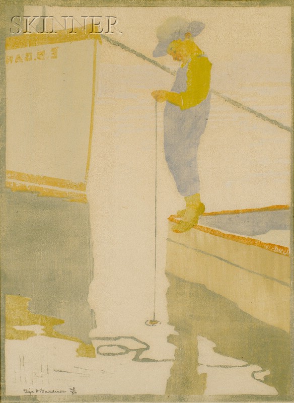 Appraisal: Eliza Draper Gardiner American - Fishing off the Dock edition