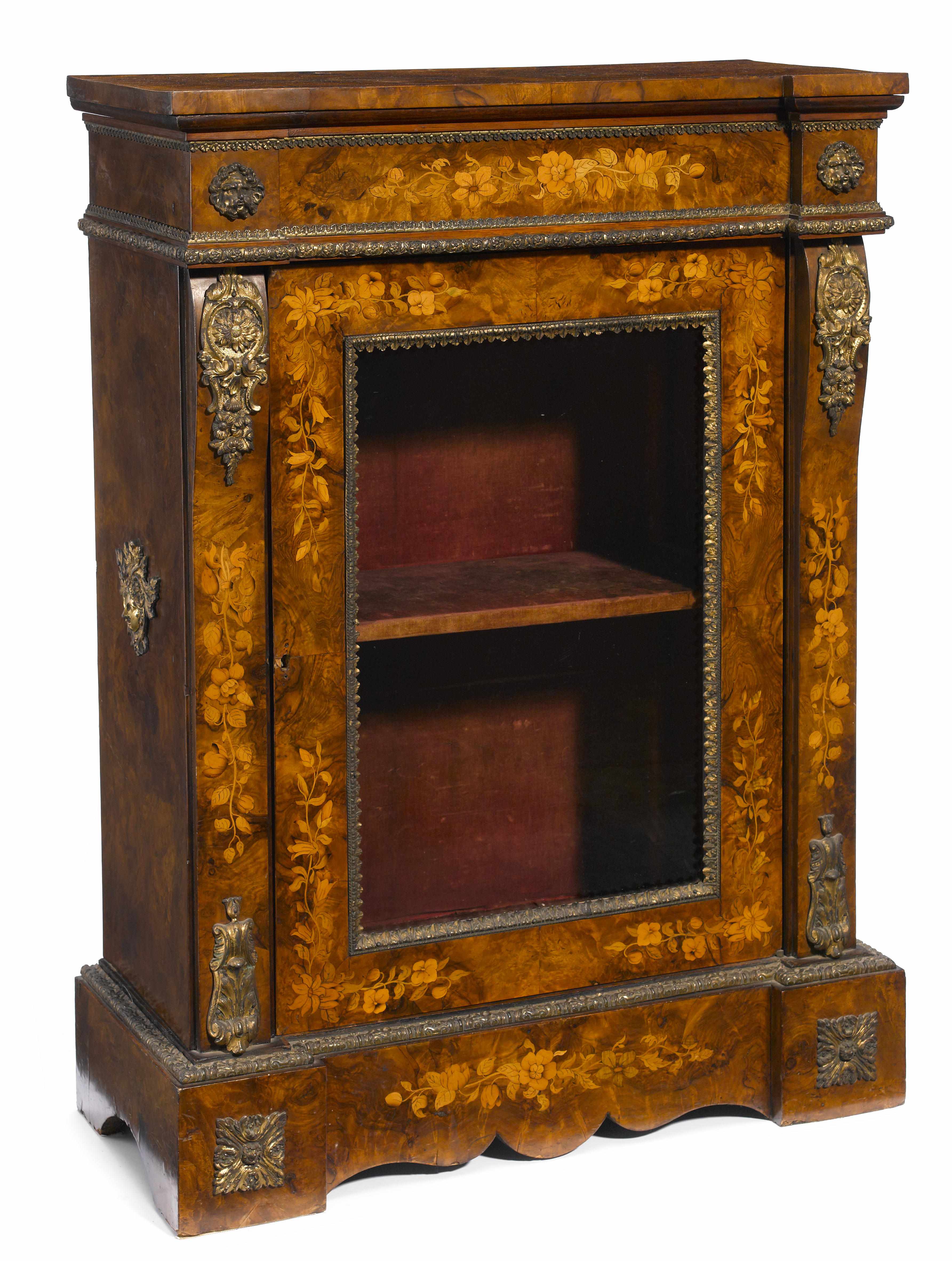 Appraisal: A French gilt bronze mounted marquetry walnut display cabinet late