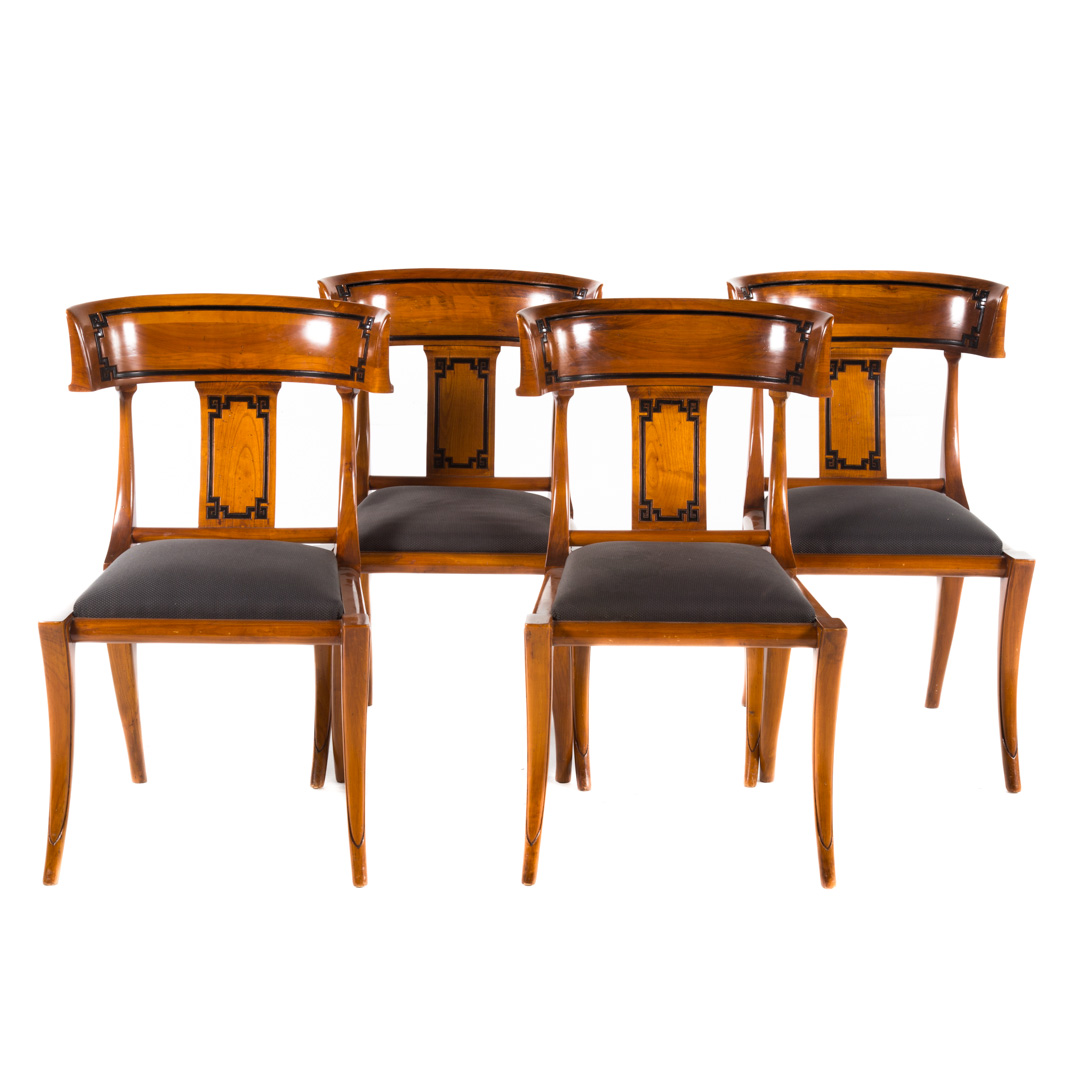 Appraisal: Four Empire style cherrywood klismos side chairs th century tablet