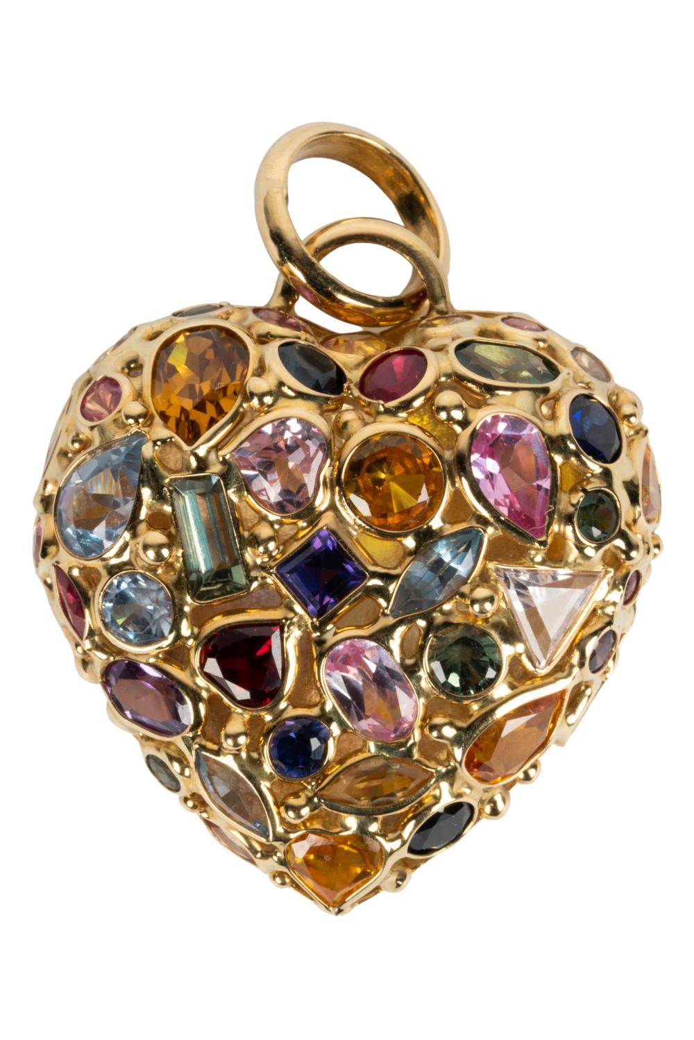 Appraisal: KARAT YELLOW GOLD SYNTHETIC SAPPHRIE HEART PENDANTcontaining round pear marquise