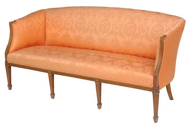 Appraisal: George III Style Mahogany Silk Upholstered Sofa th century peach