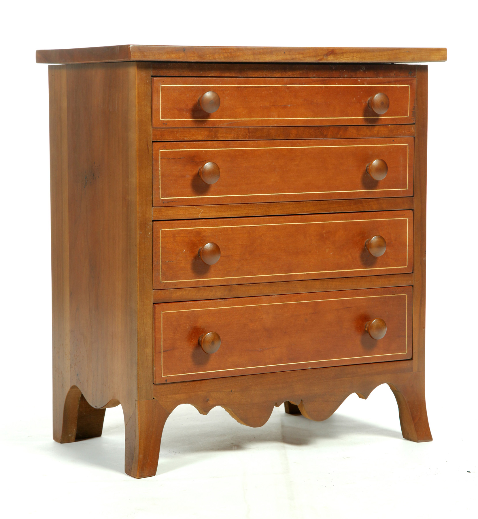 Appraisal: HEPPLEWHITE-STYLE MINIATURE CHEST American nd half- th century Cherry with