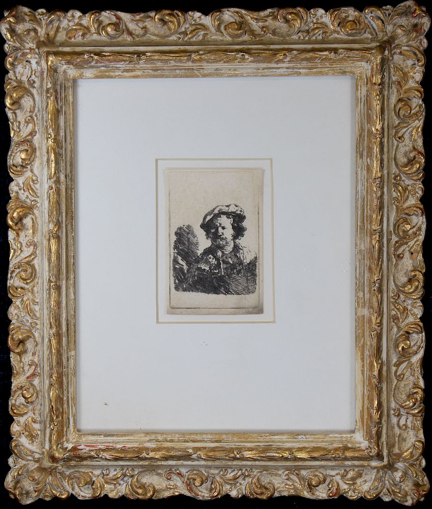 Appraisal: Framed Rembrandt Van Rijn Etching Framed Rembrandt Van Rijn Self